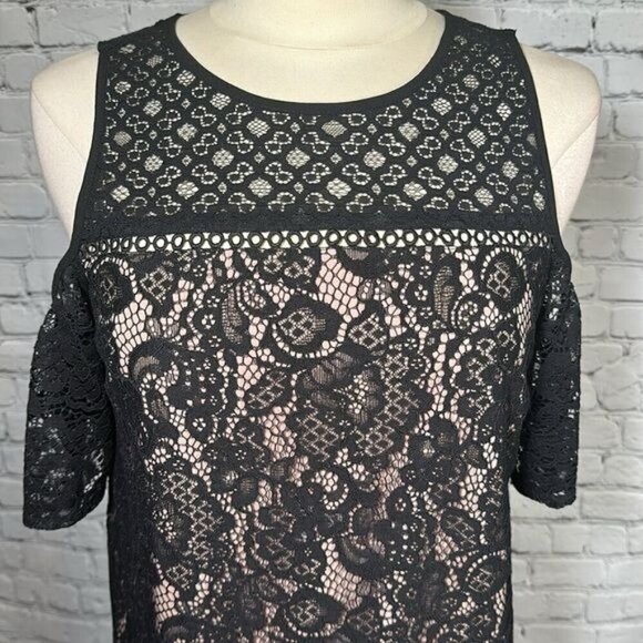 Loft Boudoir Lace Cold Shoulder Black Nude Dress size 4 NEW NWT - Picture 2 of 16
